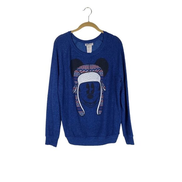 Disney Parks Trapper Mickey Mouse Sweater Navy Lightweight Womens Size Large - Picture 1 of 6